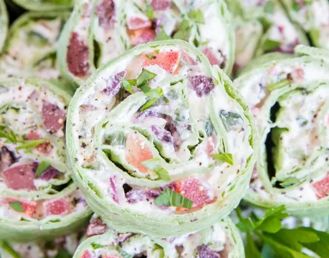 Creamy Greek Salad Pinwheels