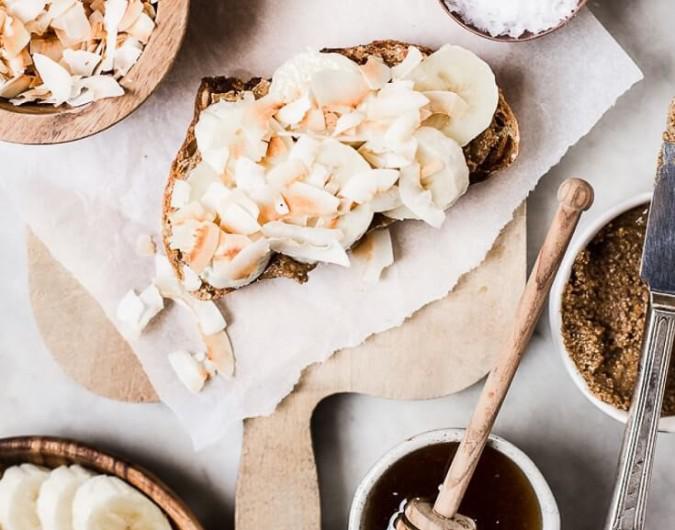 Almond Butter Toast With Bananas And Toasted Coconut