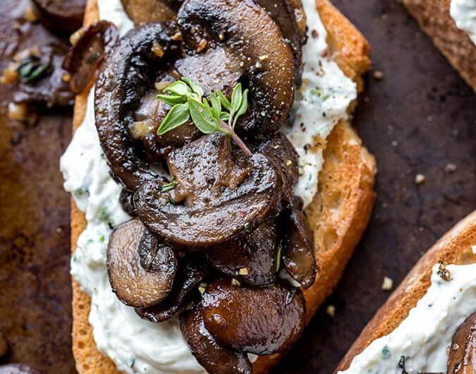 Garlic Mushroom Toast with Herbed Ricotta Spread