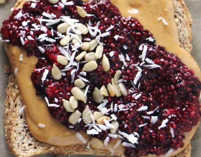 Mixed Berry Chia Seed Jam Toasts
