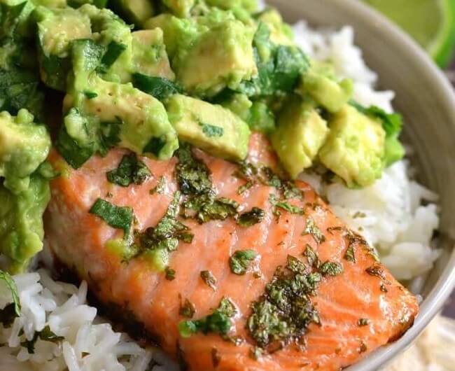 Avocado Salmon Rice Bowl
