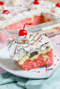Banana Strawberry Split Poke Cake - 25 Easy And Healthy Strawberry Banana Recipes