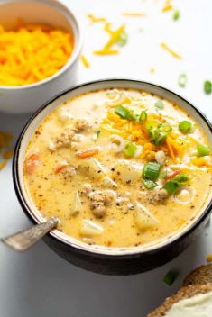 Beer Cheese Potato Soup with Sausage - 30 Cheese Soups To Get You Hooked