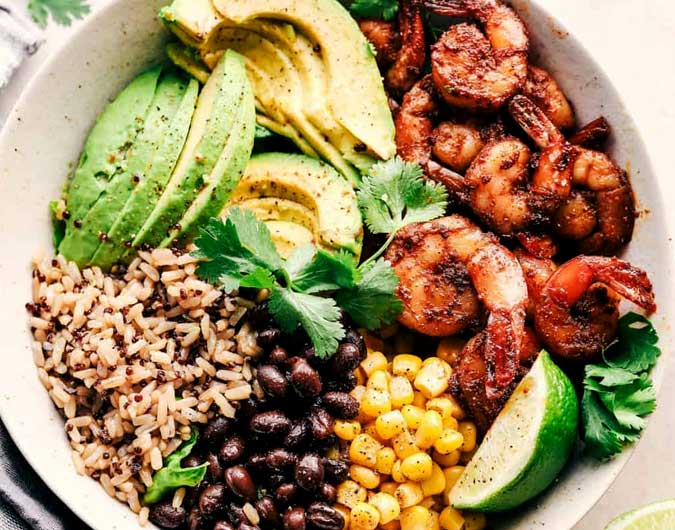 Blackened Shrimp Avocado Burrito Bowl