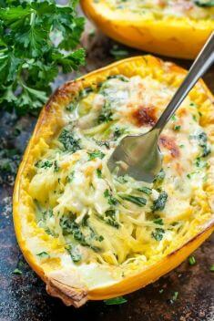Cheesy Garlic Parmesan Spinach Spaghetti Squash - 30 Best Healthy Garlic Vegetable Dishes