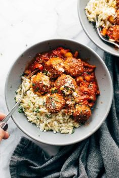 Chicken Meatballs with Peppers and Orzo - 30 Stunning Dishes Made with Chicken Meatballs