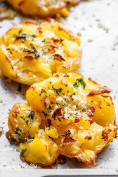 Crispy Garlic Butter Parmesan Smashed Potatoes - 30 Best Healthy Garlic Vegetable Dishes
