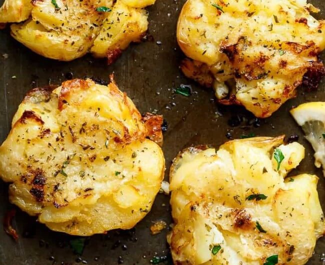 Crispy Greek Lemon Smashed Potatoes