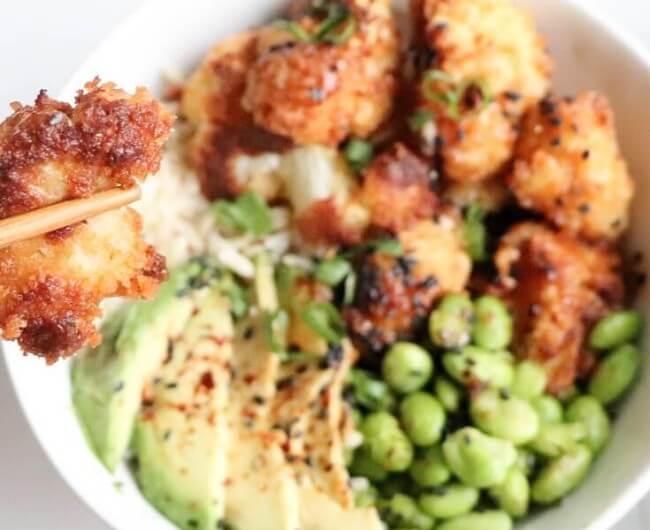 Crispy Honey Garlic Cauliflower Bowls