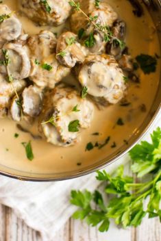 Crockpot Chicken Meatballs with Asiago Cream Gravy - 30 Stunning Dishes Made with Chicken Meatballs