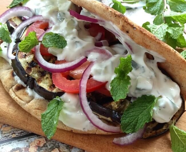 Eggplant Gyros with Fresh Tzatziki