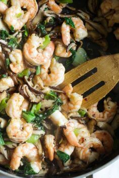 Garlicky Shrimp Stir fry with Shiitakes and Bok Choy - 25 Savory Recipes For Shrimp Stir Fry