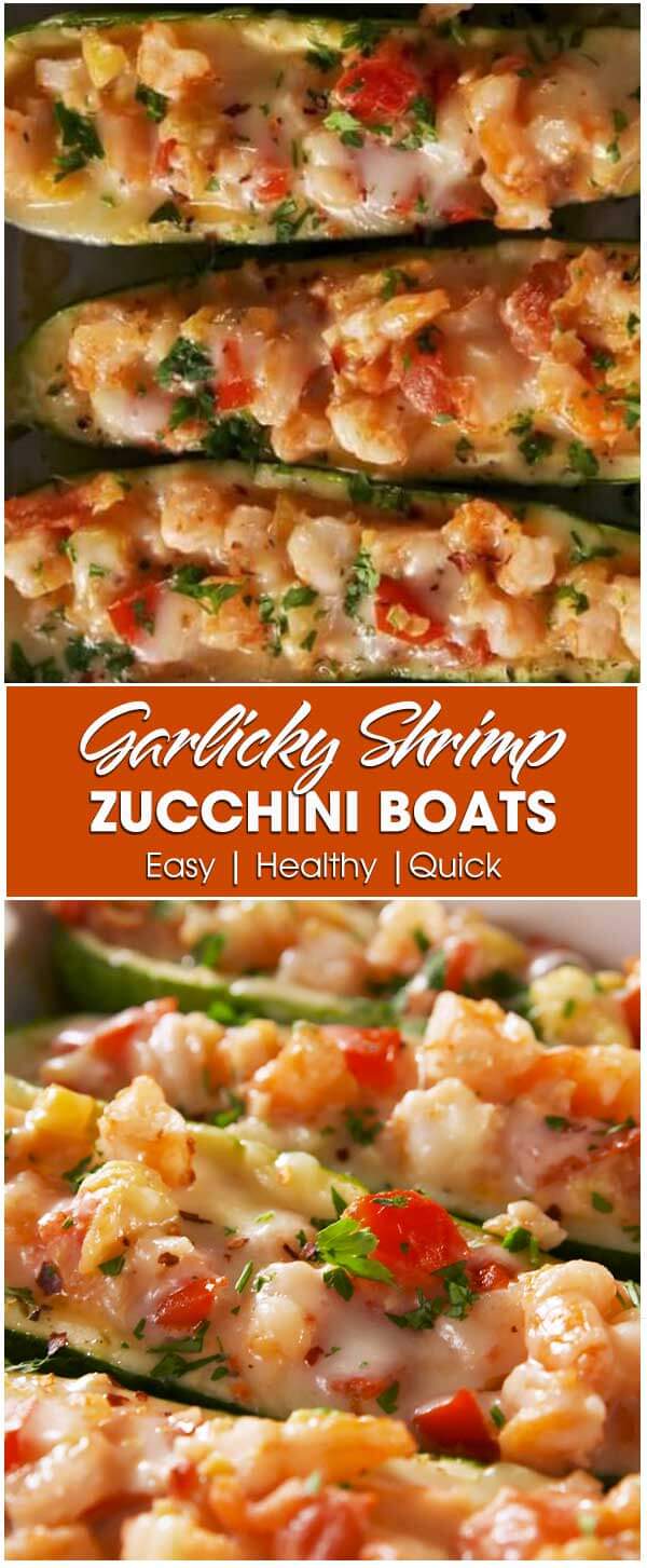 Garlicky Shrimp Zucchini Boats
