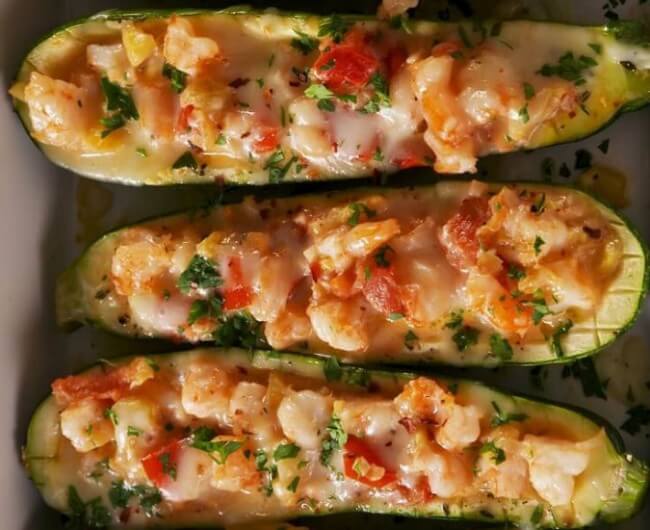 Garlicky Shrimp Zucchini Boats