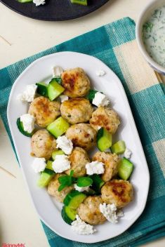 Greek Chicken Meatballs and Yogurt Dill Sauce - 30 Stunning Dishes Made with Chicken Meatballs
