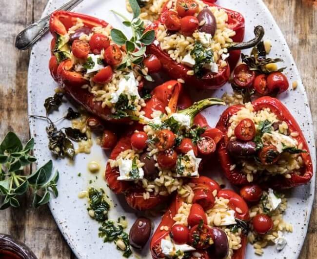 Greek Orzo Stuffed Red Peppers