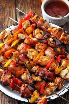 Grilled Honey BBQ Bacon Chicken Kabobs - 30 Incredibly Addictive BBQ Chicken Dishes