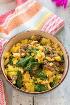 Keto Sausage Egg and Spinach Breakfast Bowls - 25 Stunning Breakfast Bowls Loaded with Greens