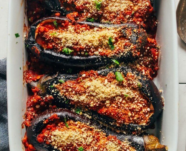Moroccan Lentil Stuffed Eggplants