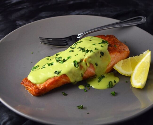 Pan-Seared Salmon with Creamy Avocado Sauce