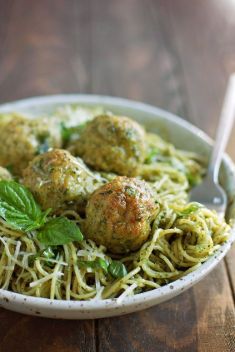 Pesto Chicken Meatballs - 30 Stunning Dishes Made with Chicken Meatballs
