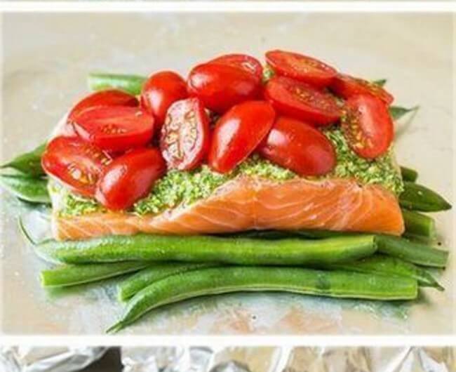 Pesto Salmon and Italian Veggies in Foil