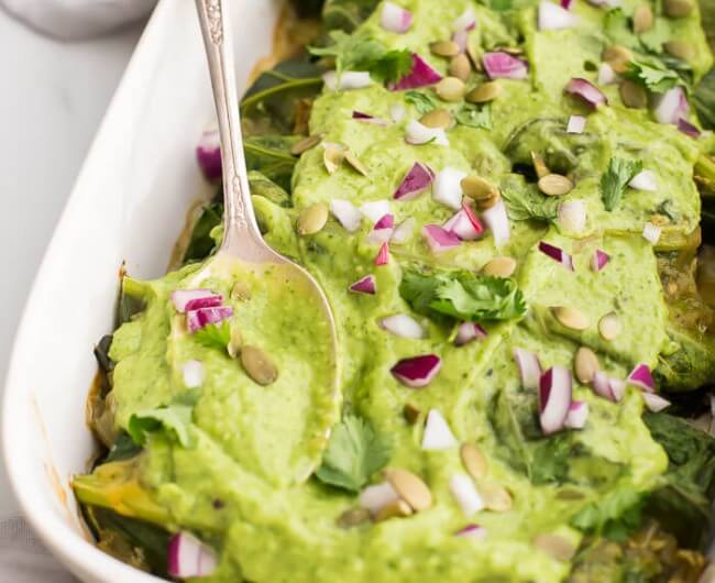 Poblano-Pork Enchiladas with Creamy-Avocado Sauce