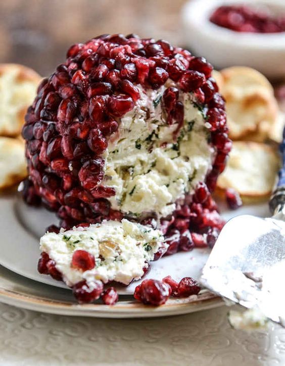 Pomegranate Jeweled White Cheddar Toasted Almond And Crispy Sage Cheeseball - Here Are What To Make with Pomegranate!