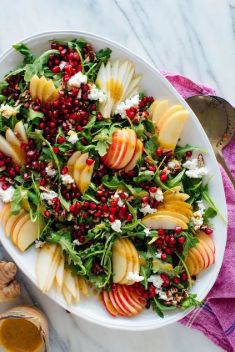 Pomegranate Pear Green Salad with Ginger Dressing - Here Are What To Make with Pomegranate!