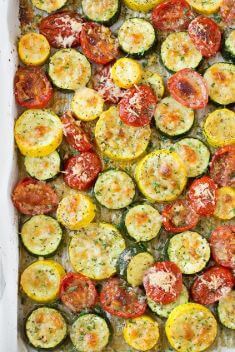 Roasted Garlic Parmesan Zucchini Squash and Tomatoes - 30 Best Healthy Garlic Vegetable Dishes