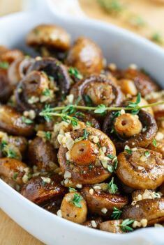 Roasted Mushrooms in a Browned Butter Garlic and Thyme Sauce - 30 Best Healthy Garlic Vegetable Dishes