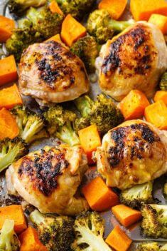 Sheet Pan Chicken Thighs with Sweet Potato and Broccoli - 30 Incredibly Good Sheet Pan Chicken Dinner