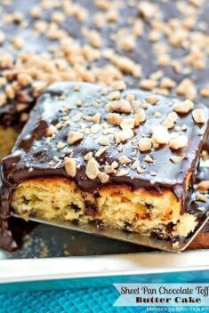 Sheet Pan Chocolate Toffee Butter Cake with Fudge Frosting - 30 Easy Yet Delicious Sheet Cakes