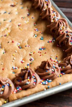 Sheet Pan Cookie Cake with Chocolate Peanut Butter Frosting - 30 Easy Yet Delicious Sheet Cakes