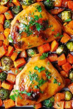Sheet Pan Maple Dijon Chicken with Roasted Butternut Squash and Brussels Sprouts - 30 Incredibly Good Sheet Pan Chicken Dinner