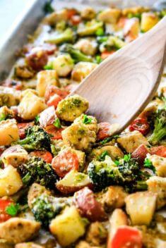 Sheet Pan Parmesan Pesto Chicken Potatoes Broccoli and Carrots - 30 Incredibly Good Sheet Pan Chicken Dinner