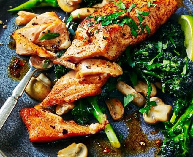 Sicilian-Style Salmon with Garlic Mushrooms