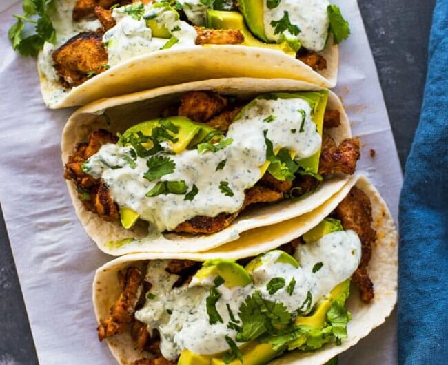 Spicy Chicken and Avocado Tacos with Cilantro Lime Sauce