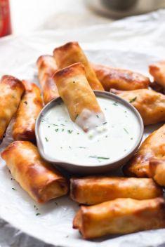 Baked Mini Buffalo Chicken Egg Rolls With Blue Cheese Sauce - 30 Flavorful Egg Rolls On The Go
