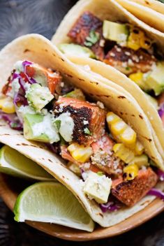 Blackened Salmon Tacos with Jalapeño Lime Crema - 30 Best Fish Tacos That Will Change Your Mind Of Fish