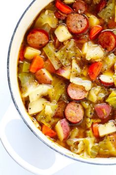 Cabbage Sausage and Potato Soup - 30 Super Delicious Sausage Soups For A Crowd