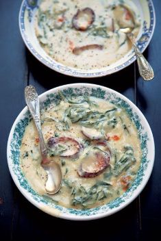 Collard Greens Cornmeal and Sausage Soup - 30 Super Delicious Sausage Soups For A Crowd