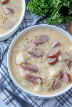 Creamy German Sausage Potato and Sauerkraut Soup - 30 Super Delicious Sausage Soups For A Crowd