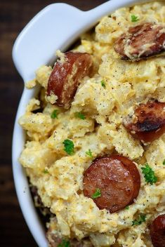 Crockpot Cheesy Potatoes and Smoked Sausage - 30 Fabulous Dinners With Slow Cooker Potatoes