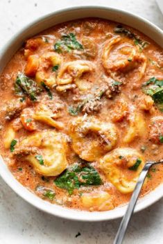 Crockpot tortellini Soup with Sausage - 30 Super Delicious Sausage Soups For A Crowd