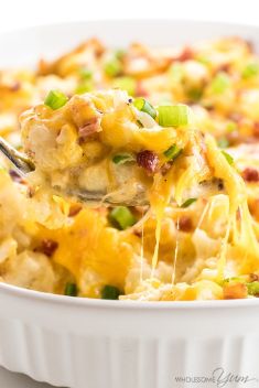 Easy Cheesy Loaded Cauliflower Casserole - 30 “Addictive” Keto Chicken Dishes For Dinner