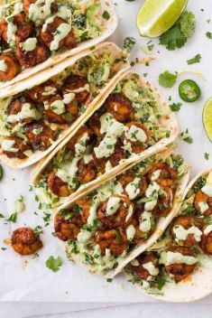 Healthy Shrimp Tacos with Cilantro Lime Sauce and Cabbage Slaw - 30 Crazy Good Shrimp Tacos On The Go