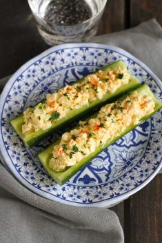 Light Egg Salad Cucumber Boats - 30 Delicious Homemade Egg Snacks On The Go