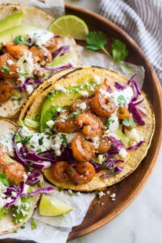 Shrimp Tacos with Cilantro Lime Crema - 30 Crazy Good Shrimp Tacos On The Go