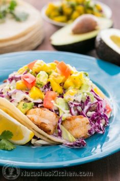 Shrimp Tacos with Coconut Coleslaw Mango Salsa - 30 Crazy Good Shrimp Tacos On The Go